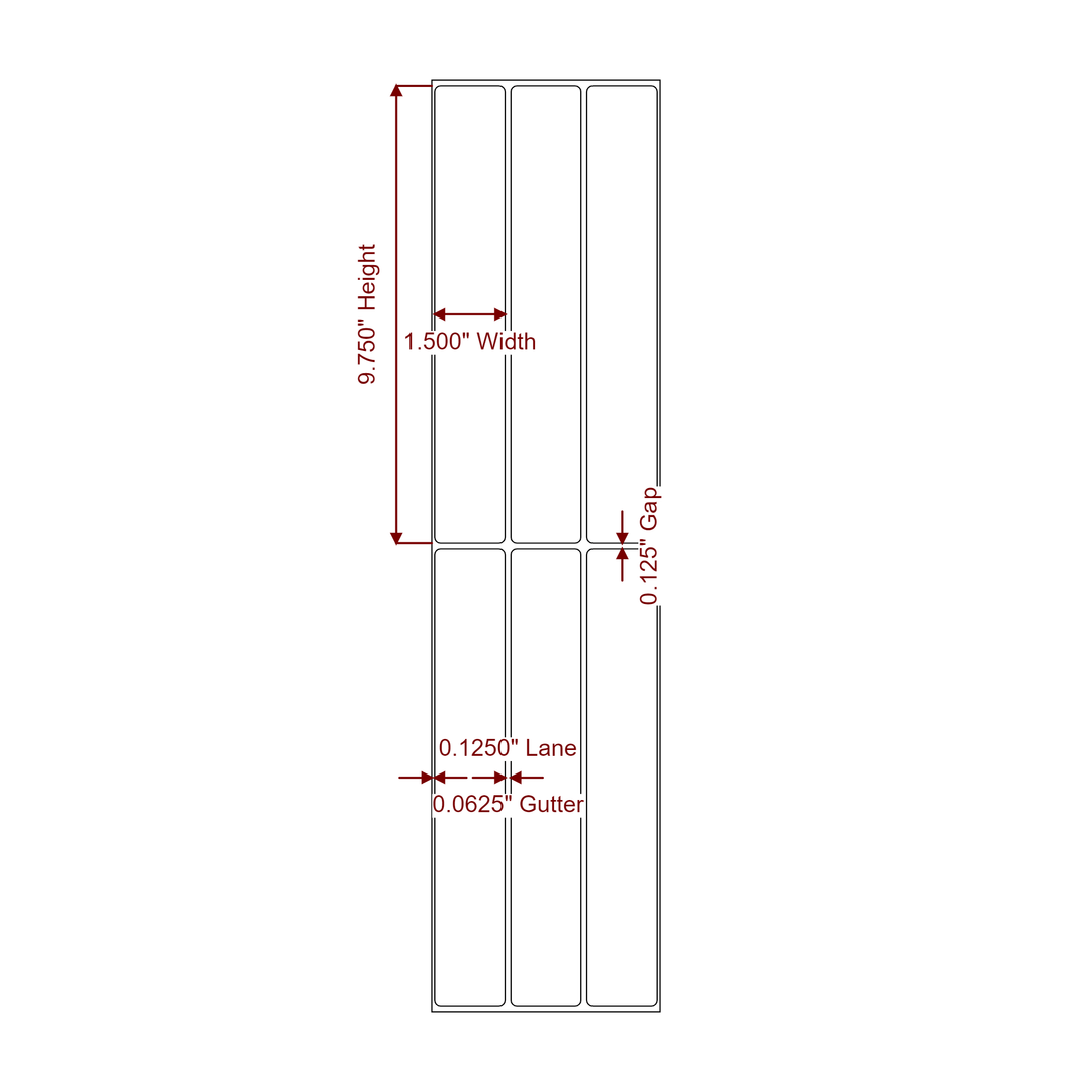 1.5 Inch x 9.75 Inch Rectangle Inkjet Label Roll - 3Up - 2D Drawing