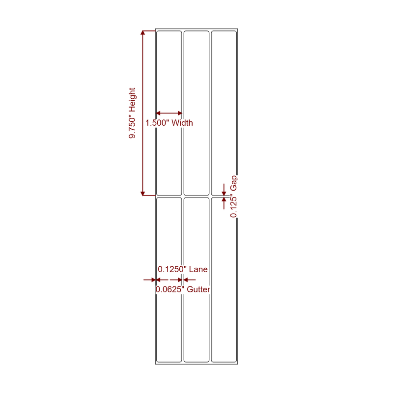 1.5" x 9.75" Inkjet Label Rolls | 3-Up | Fits Epson ColorWorks & Primera - Label Diagram