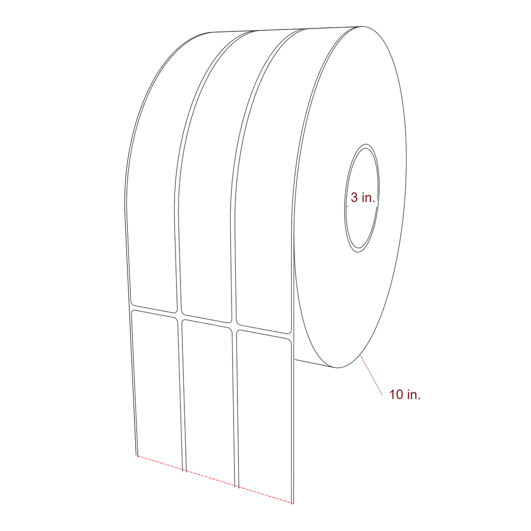 1.5 Inch x 9.75 Inch Rectangle Inkjet Label Roll - 3 Inch Core - 10 Inch Roll OD - 3Up - 3D Perspective