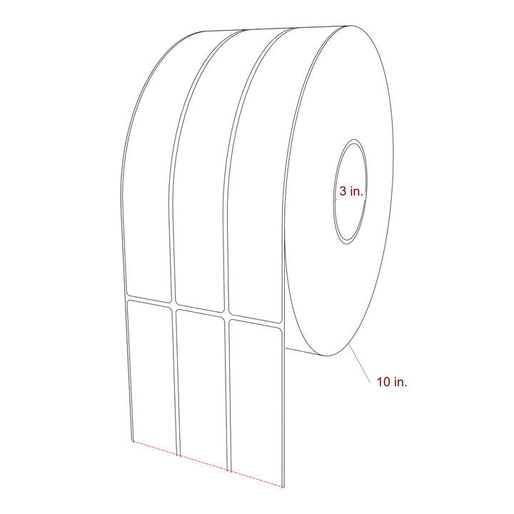 1.5 Inch x 9.75 Inch Rectangle Inkjet Label Roll - 3 Inch Core - 10 Inch Roll OD - 3Up - 3D Perspective