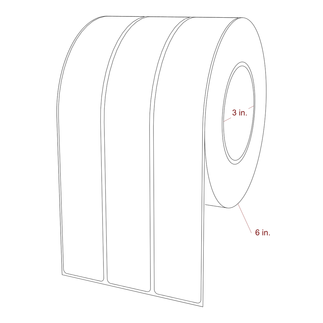 1.5 Inch x 9.75 Inch Rectangle Inkjet Label Roll - 3 Inch Core - 6 Inch Roll OD - 3Up - 3D Perspective