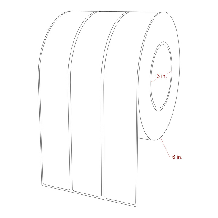 1.5 Inch x 9.75 Inch Rectangle Inkjet Label Roll - 3 Inch Core - 6 Inch Roll OD - 3Up - 3D Perspective