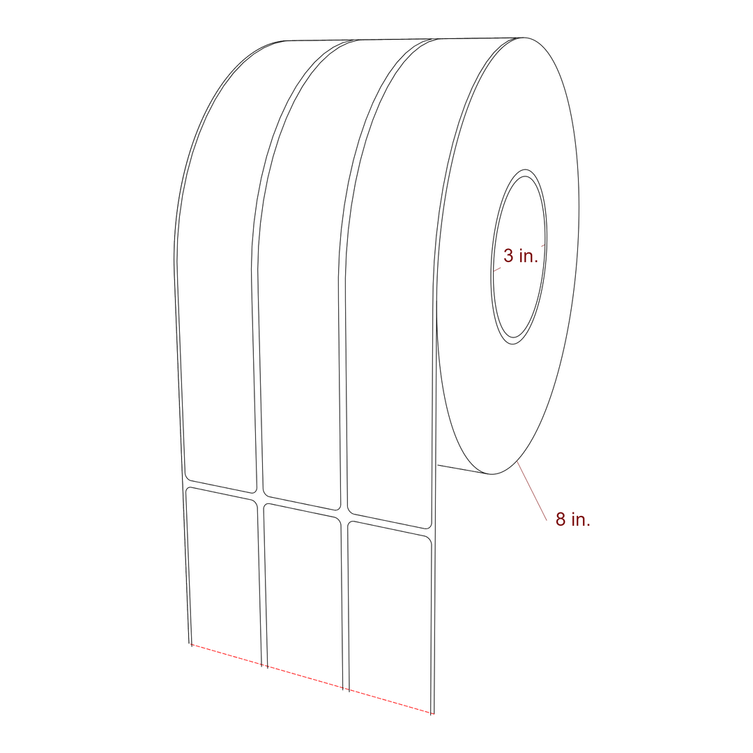 1.5 Inch x 9.75 Inch Rectangle Inkjet Label Roll - 3 Inch Core - 8 Inch Roll OD - 3Up - 3D Perspective