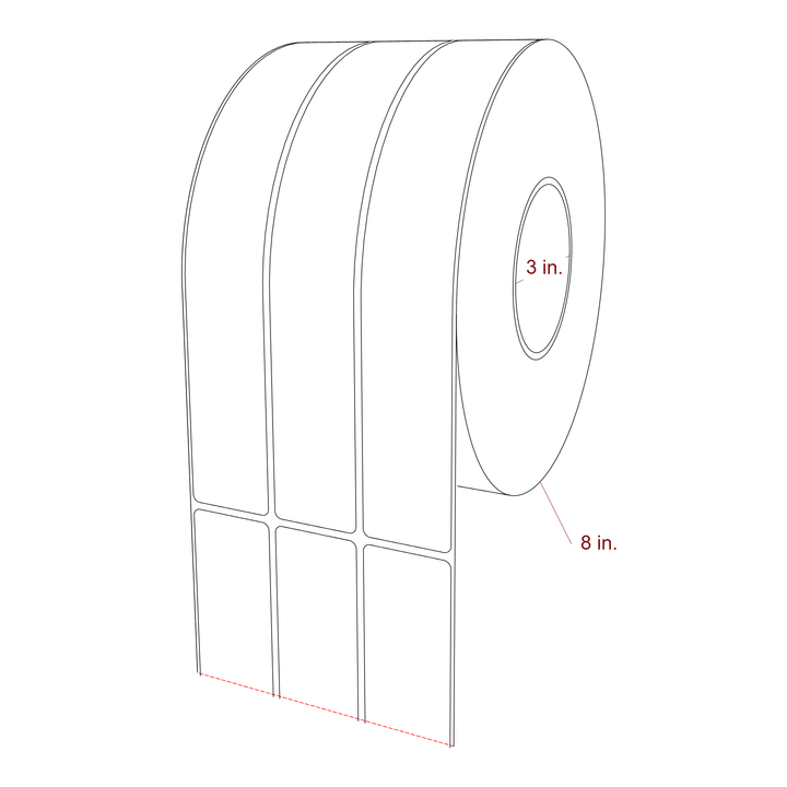 1.5 Inch x 9.75 Inch Rectangle Inkjet Label Roll - 3 Inch Core - 8 Inch Roll OD - 3Up - 3D Perspective