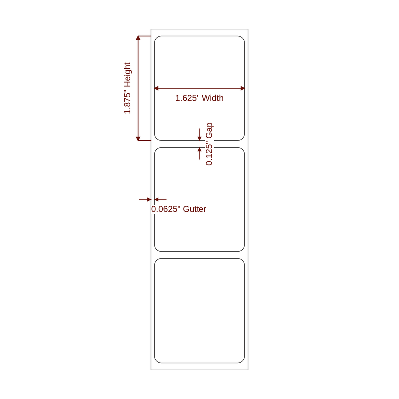 1.625" x 1.875" Inkjet Label Rolls | Fits Epson ColorWorks & Primera - Label Diagram