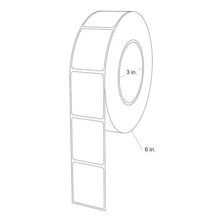 1.625 Inch x 2 Inch Rectangle Inkjet Label Roll - 3 Inch Core - 6 Inch Roll OD - 3D Perspective
