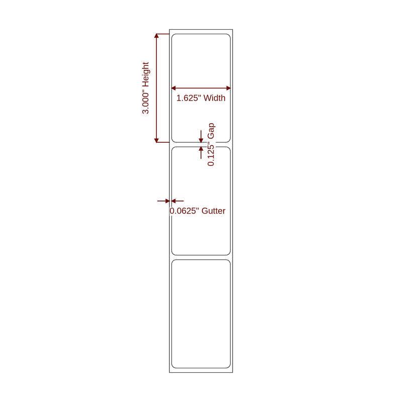 1.625" x 3" Inkjet Label Rolls | Fits Epson ColorWorks & Primera - Label Diagram