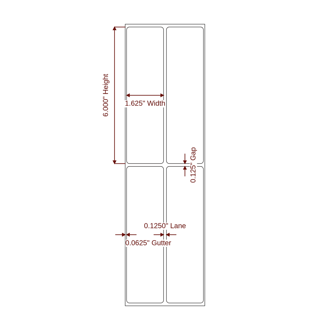 1.625" x 6" Rectangle Roll for Epson ColorWorks & Primera Printers; 1.625" x 6" Rectangle Label Diagram