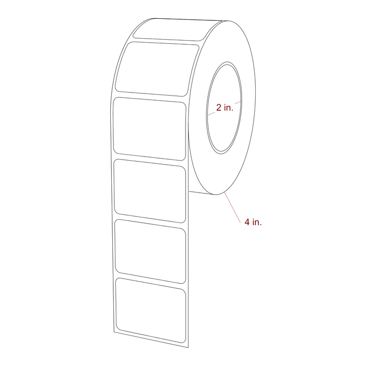 1.75 Inch x 1.25 Inch Rectangle Inkjet Label Roll - 2 Inch Core - 4 Inch Roll OD - 3D Perspective