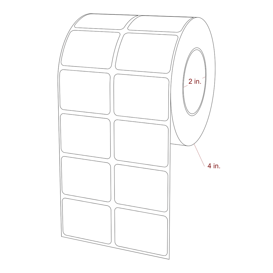 1.75 Inch x 1.25 Inch Rectangle Inkjet Label Roll - 2 Inch Core - 4 Inch Roll OD - 2Up - 3D Perspective