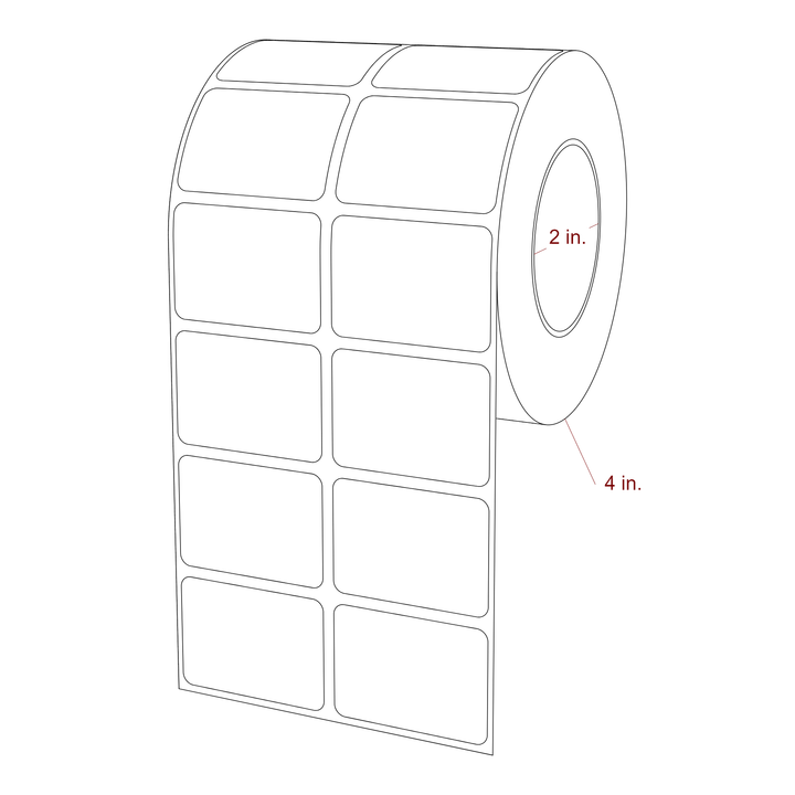 1.75 Inch x 1.25 Inch Rectangle Inkjet Label Roll - 2 Inch Core - 4 Inch Roll OD - 2Up - 3D Perspective