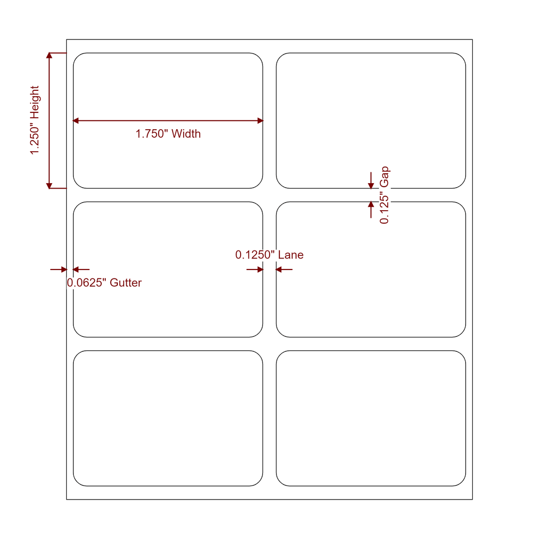 1.75 Inch x 1.25 Inch Rectangle Inkjet Label Roll - 2Up - 2D Drawing