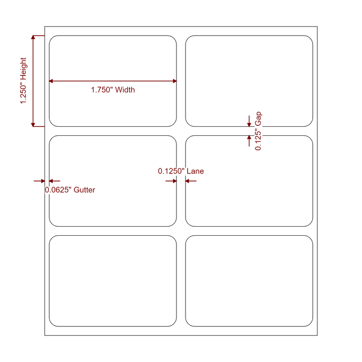 1.75 Inch x 1.25 Inch Rectangle Inkjet Label Roll - 2Up - 2D Drawing
