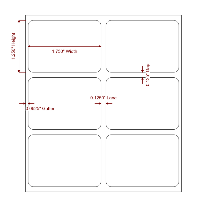 1.75" x 1.25" Inkjet Label Rolls | 2-Up | Fits Epson ColorWorks & Primera - Label Diagram