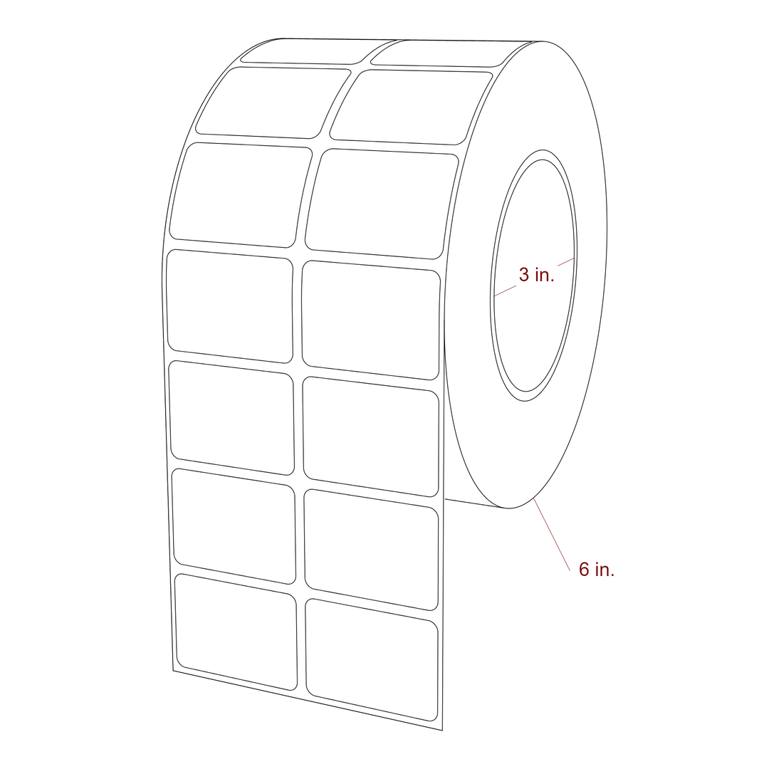 1.75 Inch x 1.25 Inch Rectangle Inkjet Label Roll - 3 Inch Core - 6 Inch Roll OD - 2Up - 3D Perspective