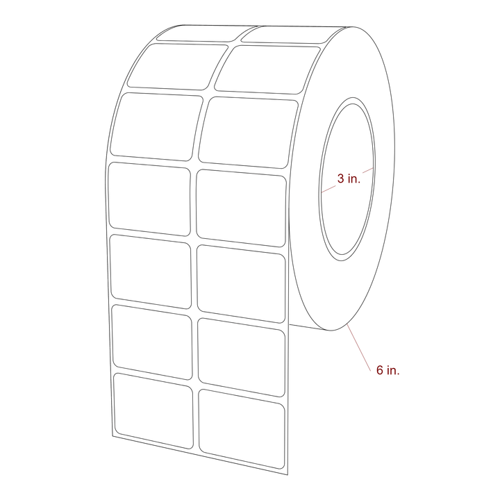 1.75 Inch x 1.25 Inch Rectangle Inkjet Label Roll - 3 Inch Core - 6 Inch Roll OD - 2Up - 3D Perspective