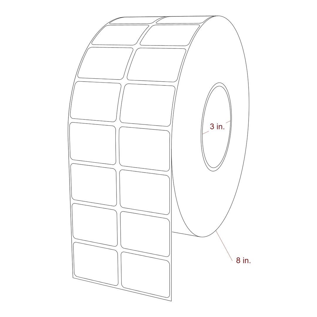 1.75 Inch x 1.25 Inch Rectangle Inkjet Label Roll - 3 Inch Core - 8 Inch Roll OD - 2Up - 3D Perspective