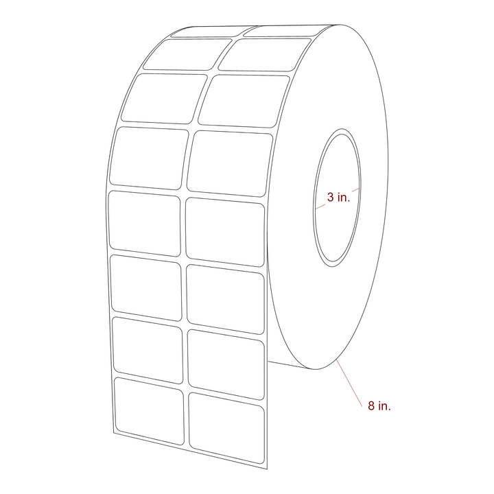 1.75 Inch x 1.25 Inch Rectangle Inkjet Label Roll - 3 Inch Core - 8 Inch Roll OD - 2Up - 3D Perspective