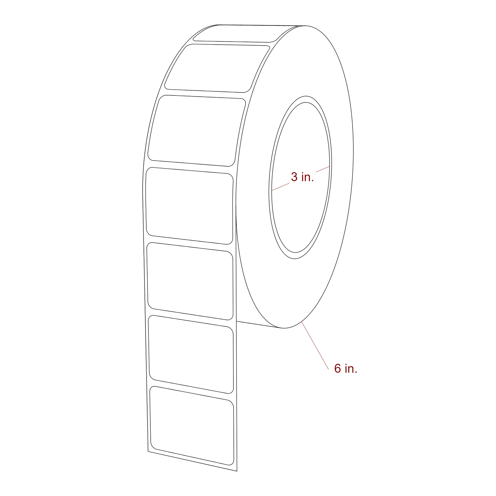 1.75 Inch x 1.25 Inch Rectangle Inkjet Label Roll - 3 Inch Core - 6 Inch Roll OD - 3D Perspective