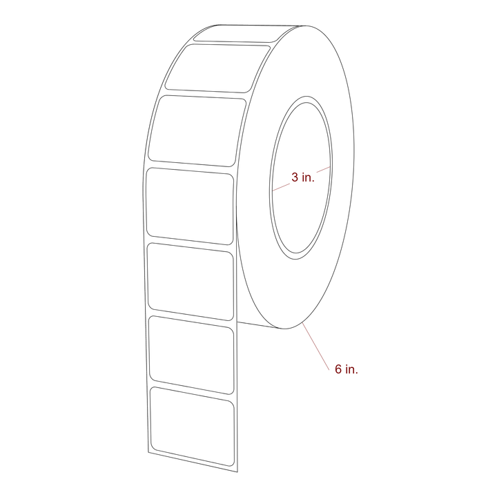 1.75 Inch x 1.25 Inch Rectangle Inkjet Label Roll - 3 Inch Core - 6 Inch Roll OD - 3D Perspective