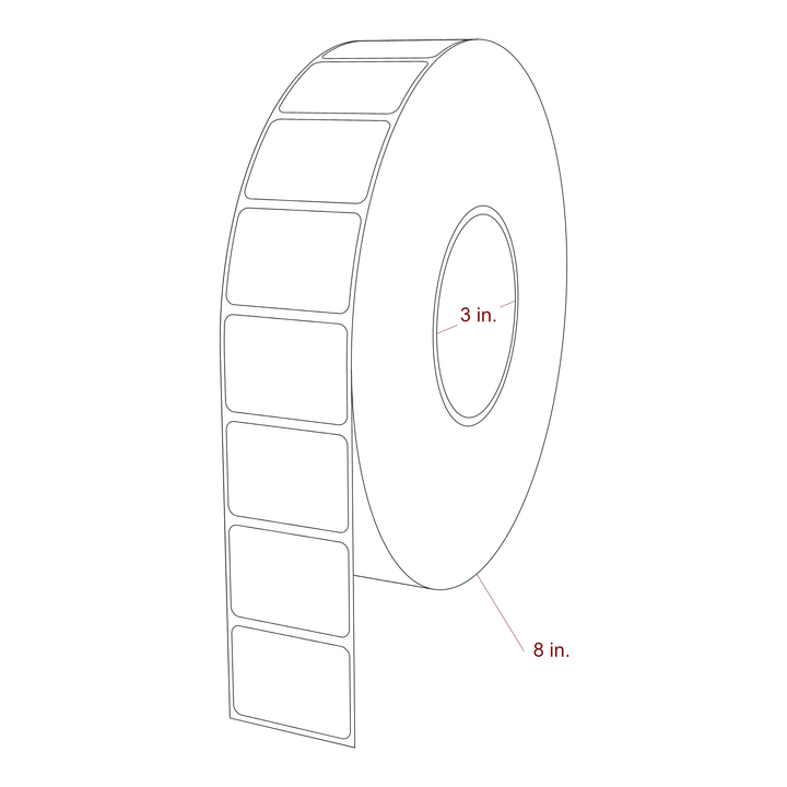 1.75 Inch x 1.25 Inch Rectangle Inkjet Label Roll - 3 Inch Core - 8 Inch Roll OD - 3D Perspective