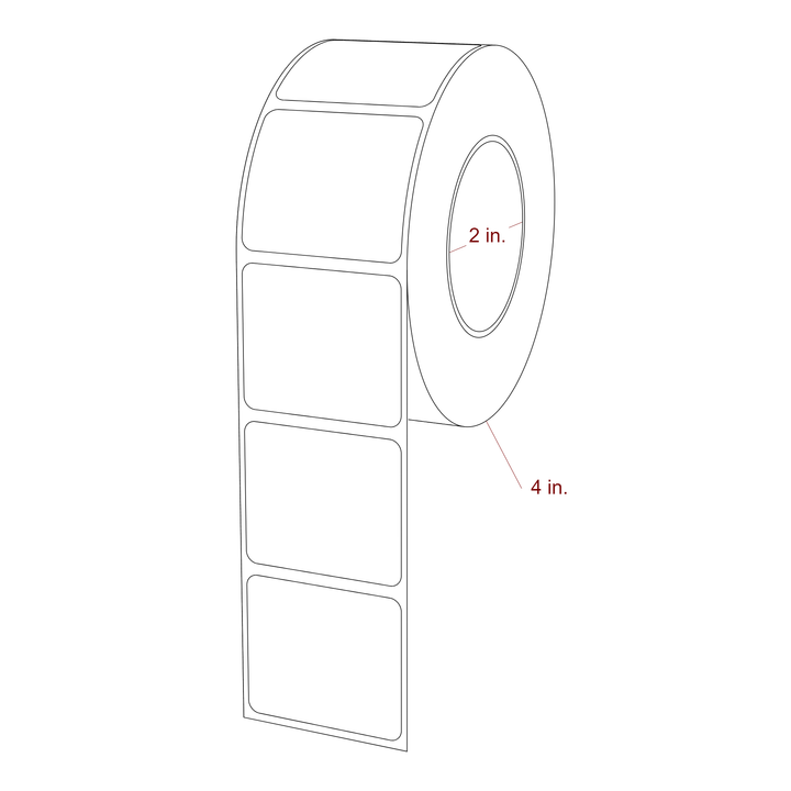 1.75 Inch x 1.5 Inch Rectangle Inkjet Label Roll - 2 Inch Core - 4 Inch Roll OD - 3D Perspective