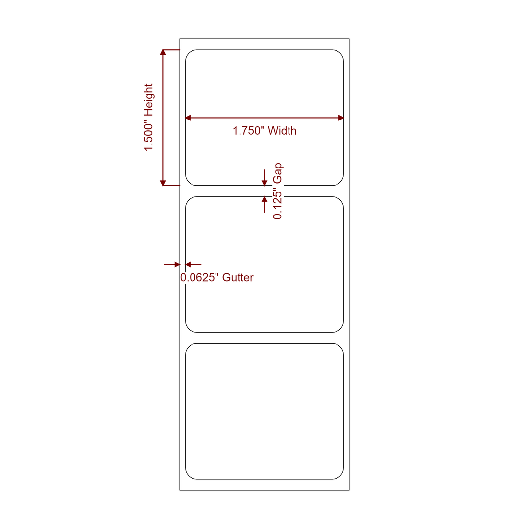 1.75 Inch x 1.5 Inch Rectangle Inkjet Label Roll - 2D Drawing
