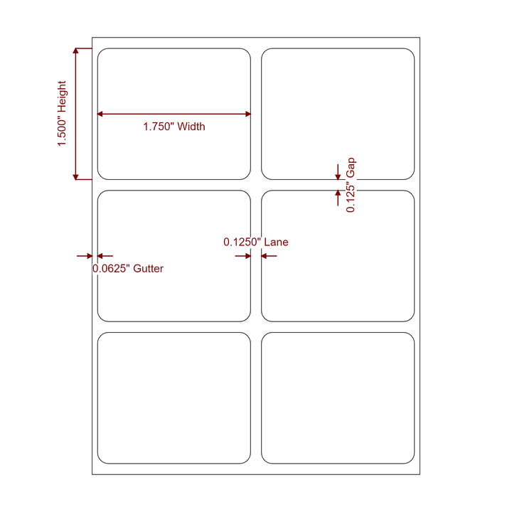 1.75 Inch x 1.5 Inch Rectangle Inkjet Label Roll - 2Up - 2D Drawing