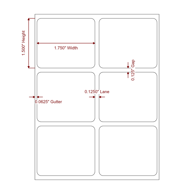 1.75" x 1.5" Inkjet Label Rolls | 2-Up | Fits Epson ColorWorks & Primera - Label Diagram
