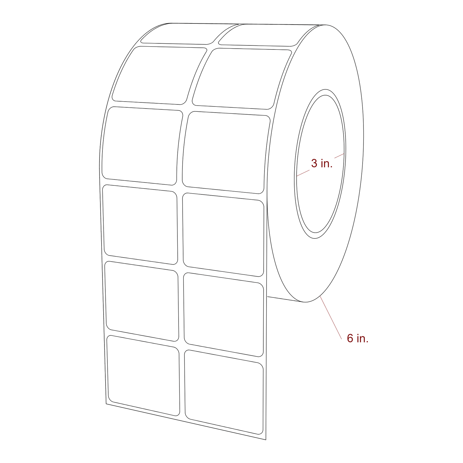 1.75 Inch x 1.5 Inch Rectangle Inkjet Label Roll - 3 Inch Core - 6 Inch Roll OD - 2Up - 3D Perspective