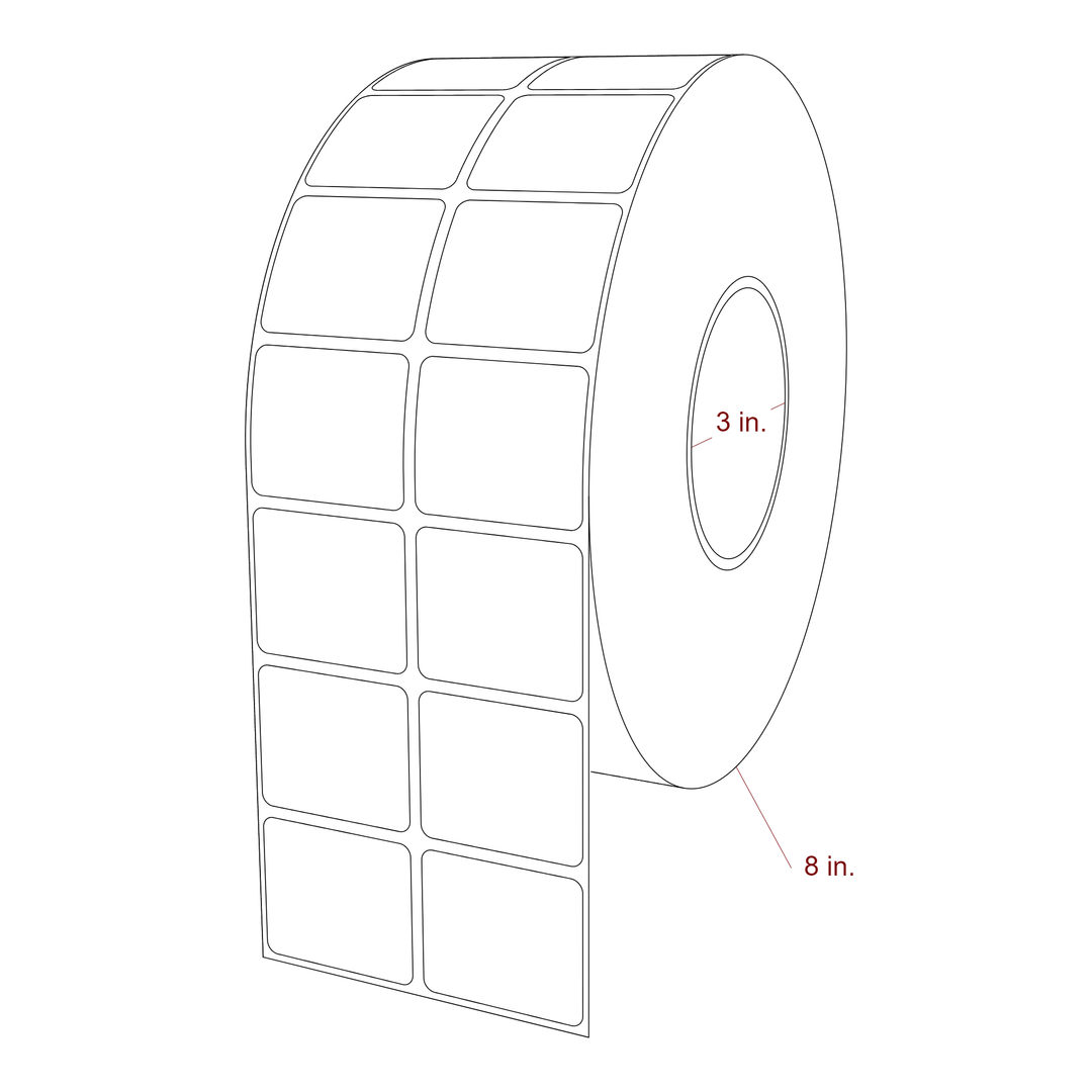 1.75 Inch x 1.5 Inch Rectangle Inkjet Label Roll - 3 Inch Core - 8 Inch Roll OD - 2Up - 3D Perspective