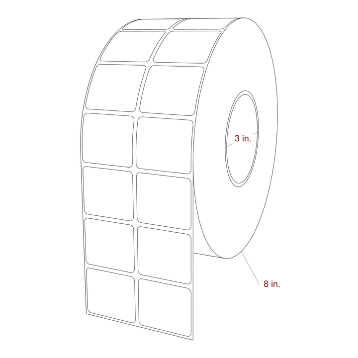 1.75 Inch x 1.5 Inch Rectangle Inkjet Label Roll - 3 Inch Core - 8 Inch Roll OD - 2Up - 3D Perspective