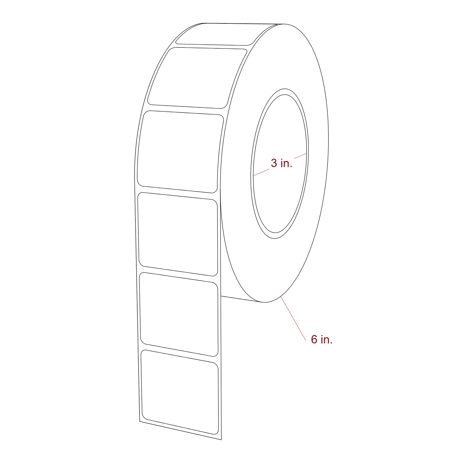 1.75 Inch x 1.5 Inch Rectangle Inkjet Label Roll - 3 Inch Core - 6 Inch Roll OD - 3D Perspective