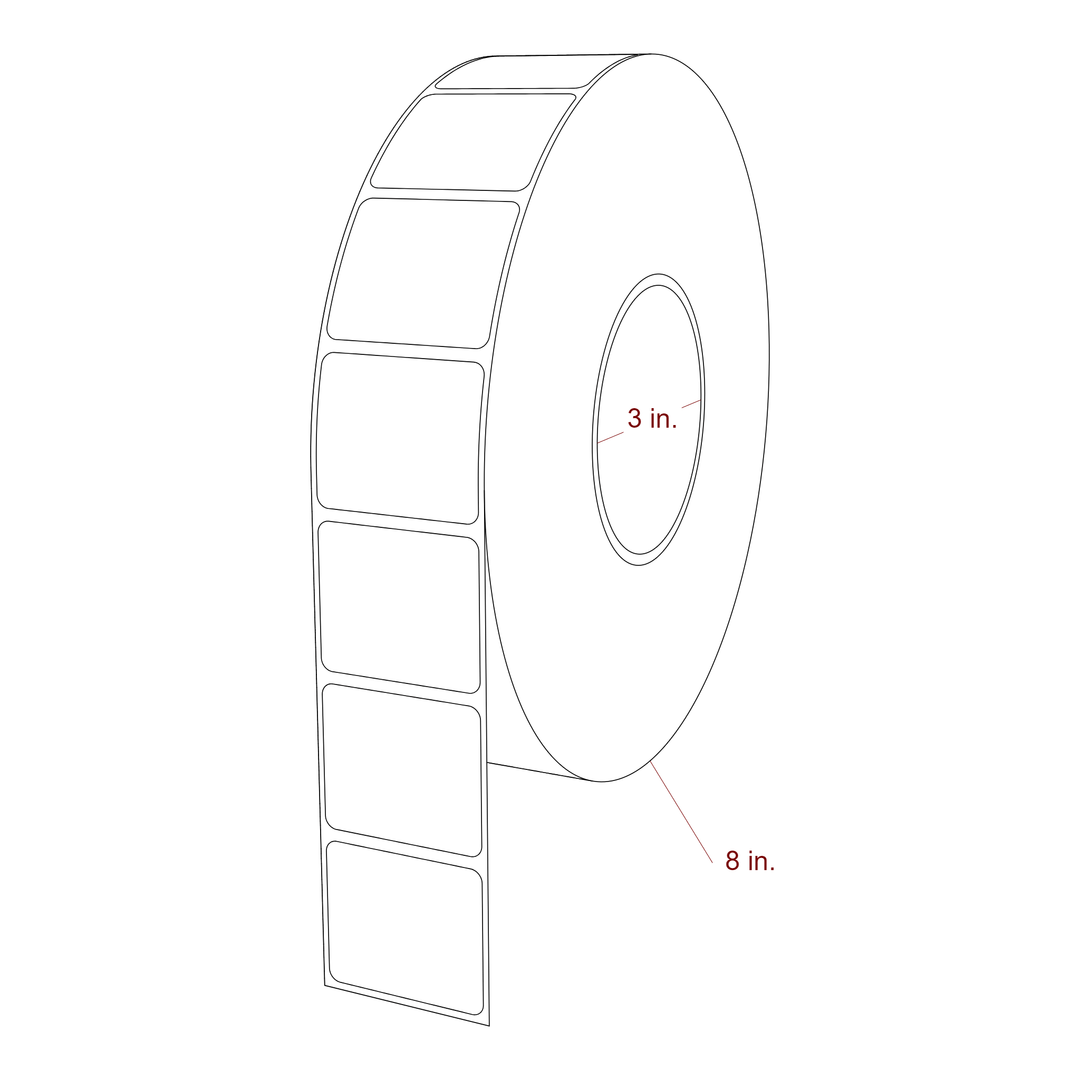1.75 Inch x 1.5 Inch Rectangle Inkjet Label Roll - 3 Inch Core - 8 Inch Roll OD - 3D Perspective