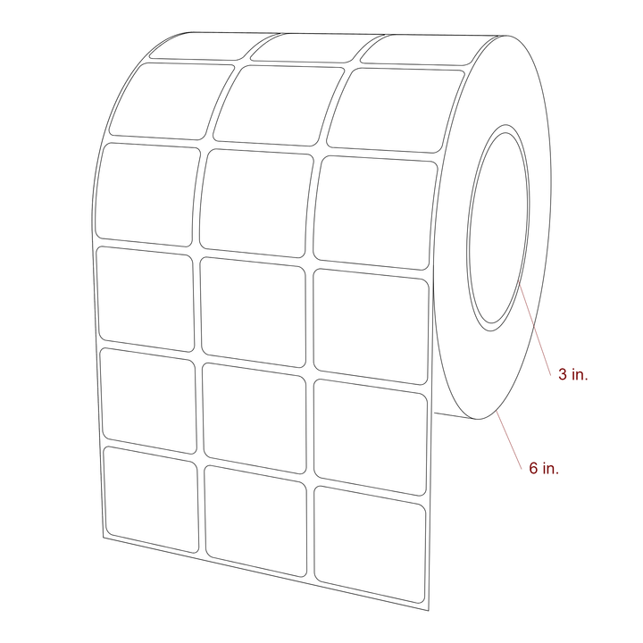 1.75 Inch x 1.5 Inch Rectangle Inkjet Label Roll - 3 Inch Core - 6 Inch Roll OD - 3Up - 3D Perspective