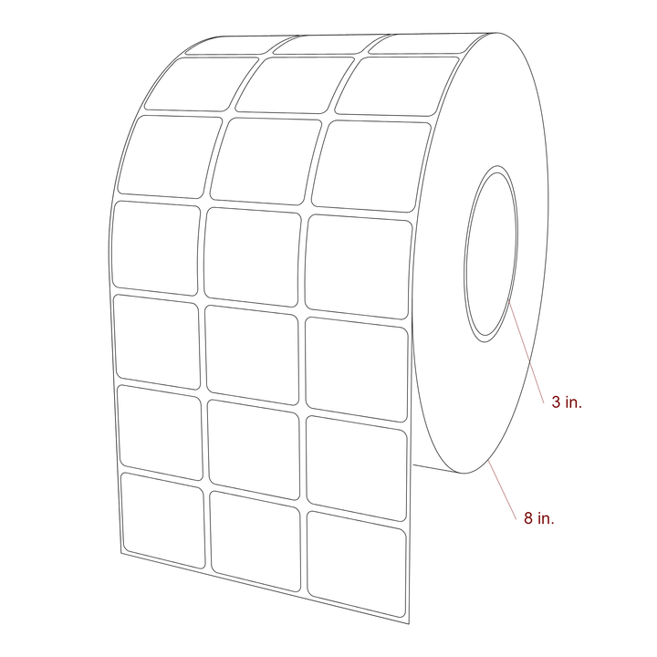 1.75 Inch x 1.5 Inch Rectangle Inkjet Label Roll - 3 Inch Core - 8 Inch Roll OD - 3Up - 3D Perspective