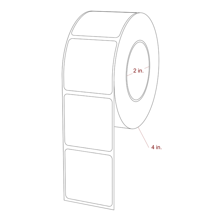 1.75 Inch x 1.75 Inch Rectangle Inkjet Label Roll - 2 Inch Core - 4 Inch Roll OD - 3D Perspective