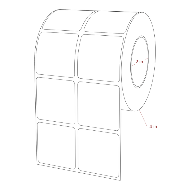 1.75 Inch x 1.75 Inch Rectangle Inkjet Label Roll - 2 Inch Core - 4 Inch Roll OD - 2Up - 3D Perspective