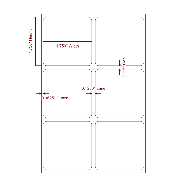 1.75 Inch x 1.75 Inch Rectangle Inkjet Label Roll - 2Up - 2D Drawing