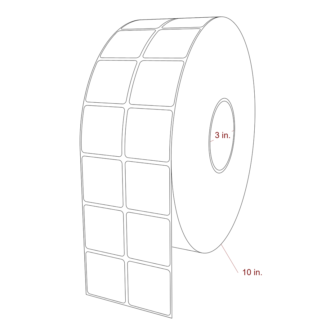 1.75 Inch x 1.75 Inch Rectangle Inkjet Label Roll - 3 Inch Core - 10 Inch Roll OD - 2Up - 3D Perspective