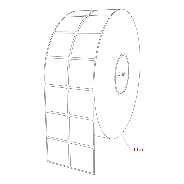 1.75 Inch x 1.75 Inch Rectangle Inkjet Label Roll - 3 Inch Core - 10 Inch Roll OD - 2Up - 3D Perspective