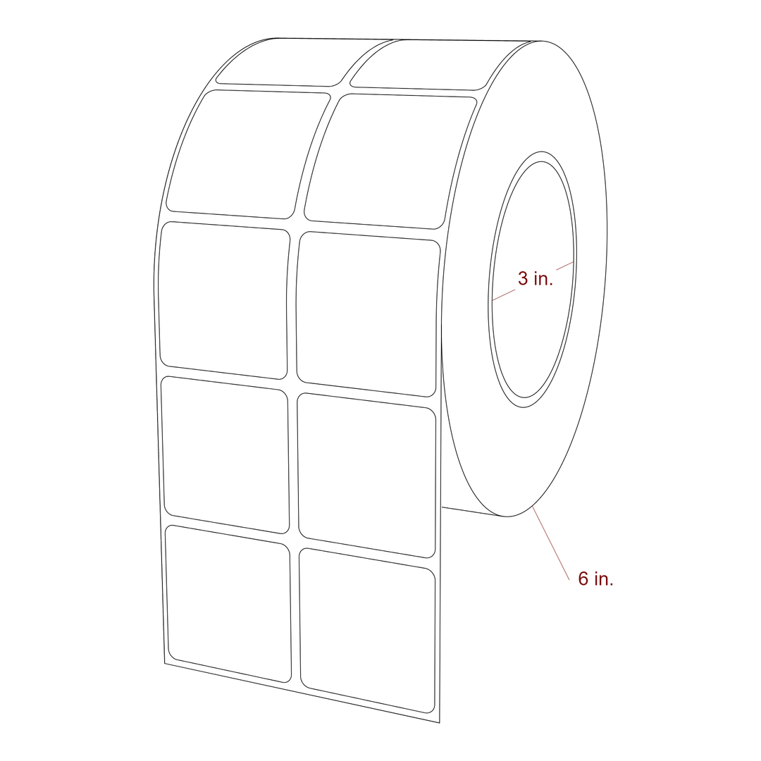 1.75 Inch x 1.75 Inch Rectangle Inkjet Label Roll - 3 Inch Core - 6 Inch Roll OD - 2Up - 3D Perspective