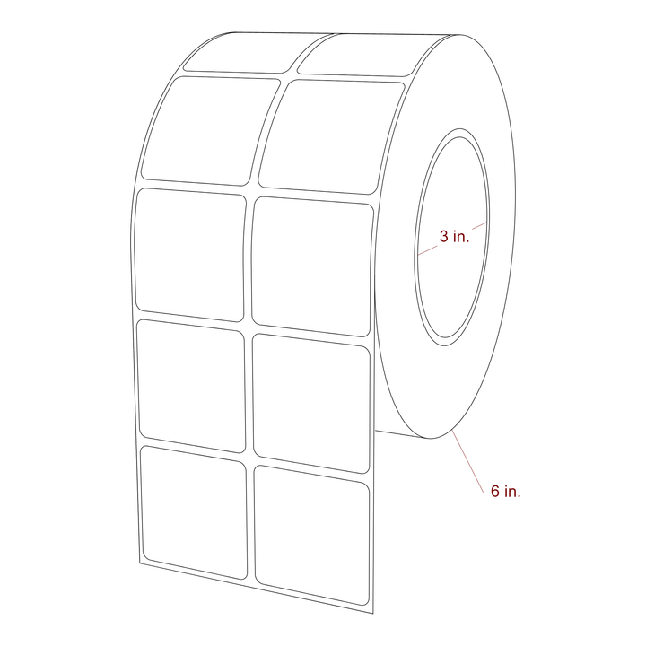 1.75 Inch x 1.75 Inch Rectangle Inkjet Label Roll - 3 Inch Core - 6 Inch Roll OD - 2Up - 3D Perspective