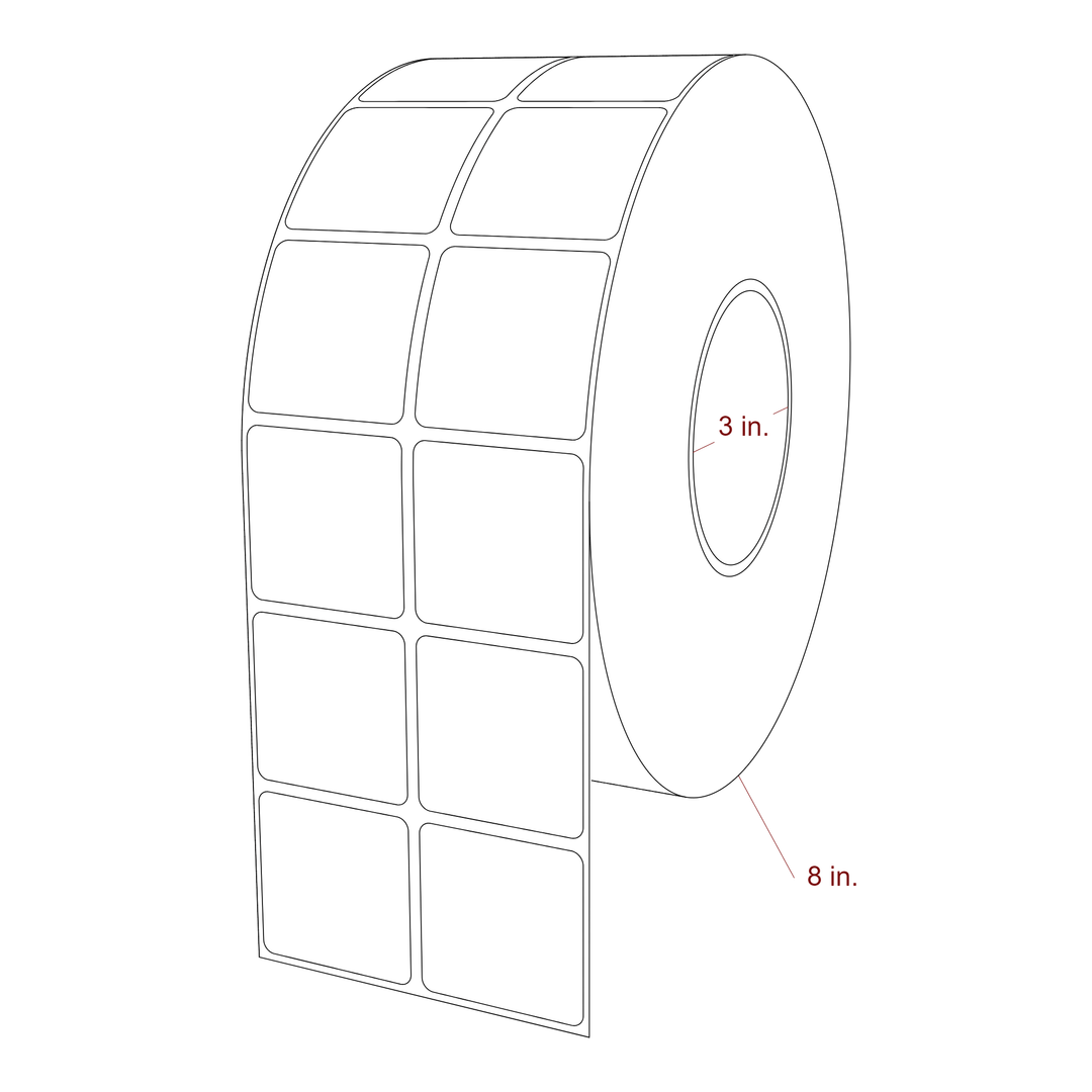 1.75 Inch x 1.75 Inch Rectangle Inkjet Label Roll - 3 Inch Core - 8 Inch Roll OD - 2Up - 3D Perspective