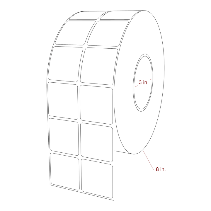 1.75 Inch x 1.75 Inch Rectangle Inkjet Label Roll - 3 Inch Core - 8 Inch Roll OD - 2Up - 3D Perspective