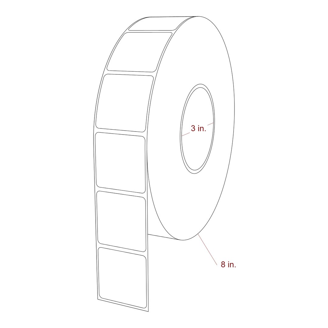 1.75 Inch x 1.75 Inch Rectangle Inkjet Label Roll - 3 Inch Core - 8 Inch Roll OD - 3D Perspective