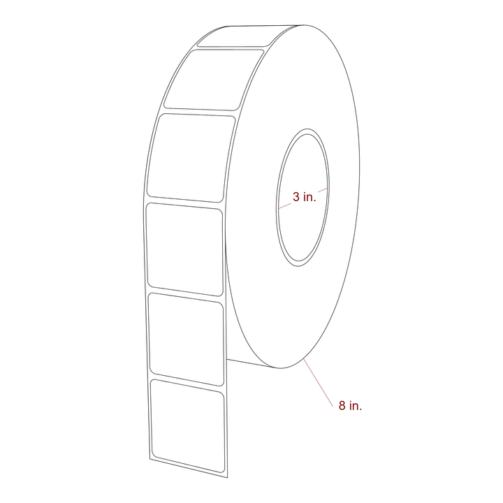 1.75 Inch x 1.75 Inch Rectangle Inkjet Label Roll - 3 Inch Core - 8 Inch Roll OD - 3D Perspective
