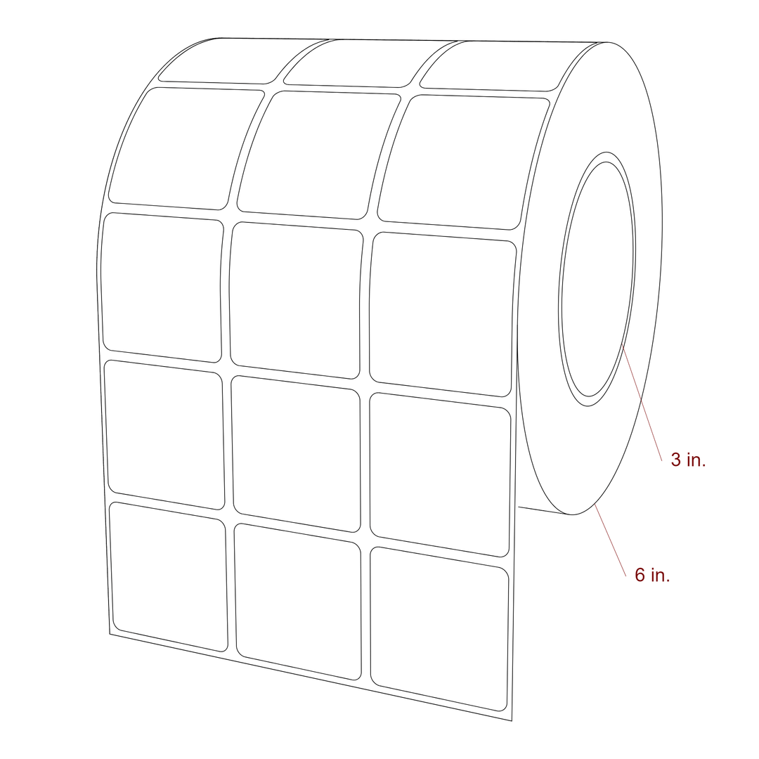 1.75 Inch x 1.75 Inch Rectangle Inkjet Label Roll - 3 Inch Core - 6 Inch Roll OD - 3Up - 3D Perspective