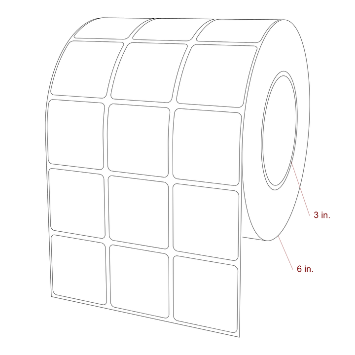 1.75 Inch x 1.75 Inch Rectangle Inkjet Label Roll - 3 Inch Core - 6 Inch Roll OD - 3Up - 3D Perspective