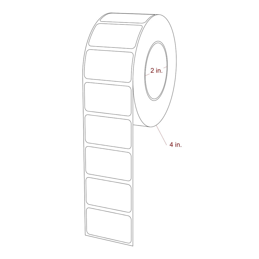 1.75 Inch x 1 Inch Rectangle Inkjet Label Roll - 2 Inch Core - 4 Inch Roll OD - 3D Perspective